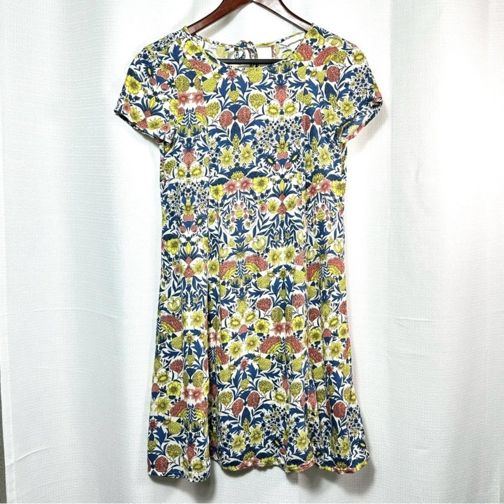 H&M Floral Print Midi Dress Blue Yellow Pink Boho Cottagecore Sundress Size 2